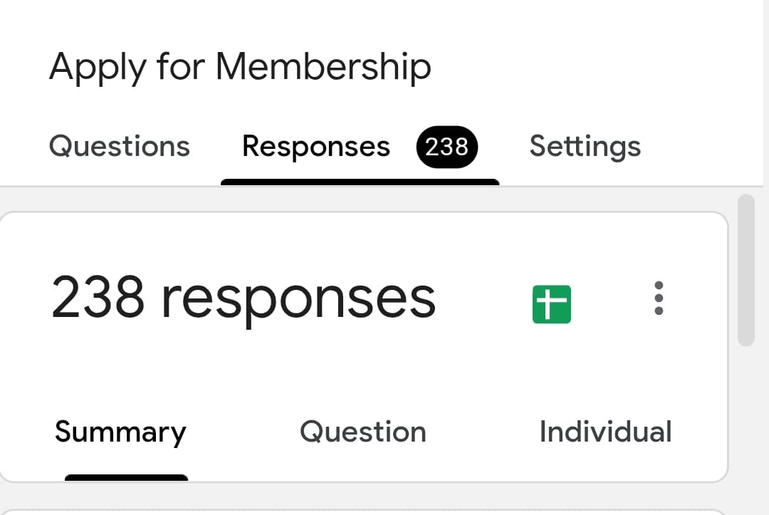 Actual response count on the membership application form.